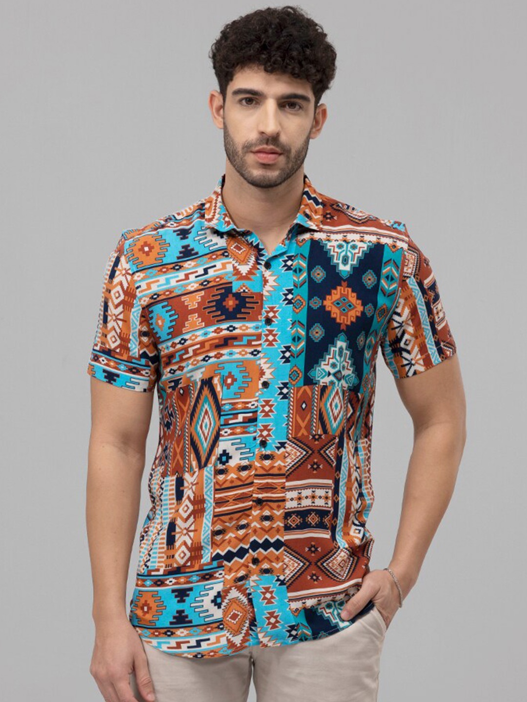 

Snitch Blue Classic Slim Fit Opaque Printed Casual Shirt