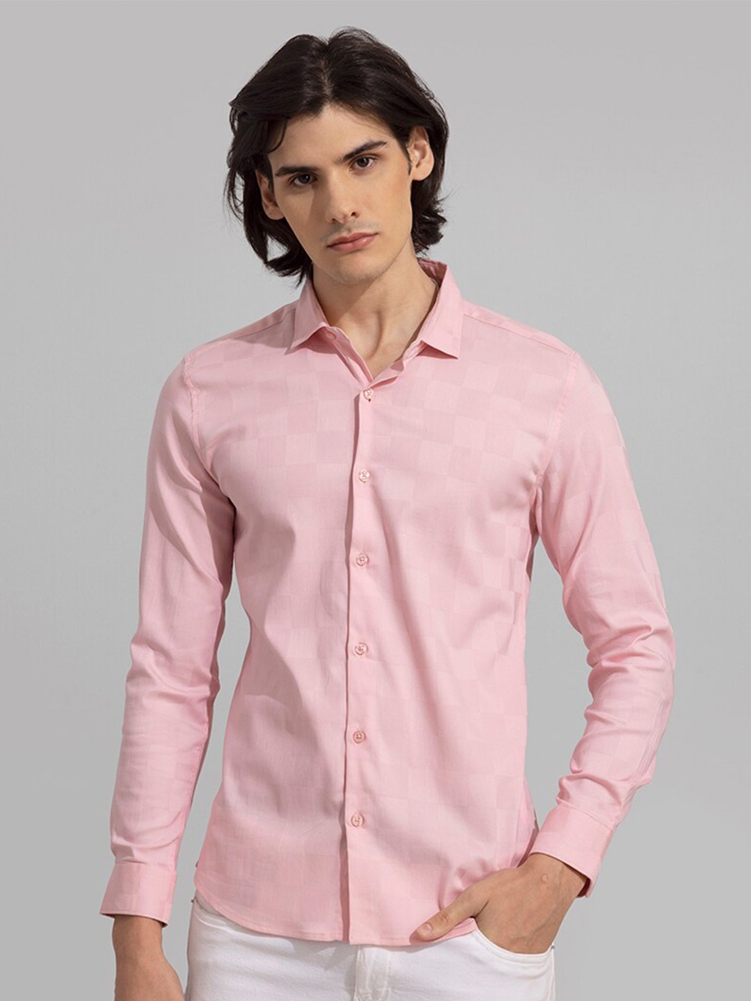 

Snitch Pink Checked Classic Slim Fit Cotton Casual Shirt