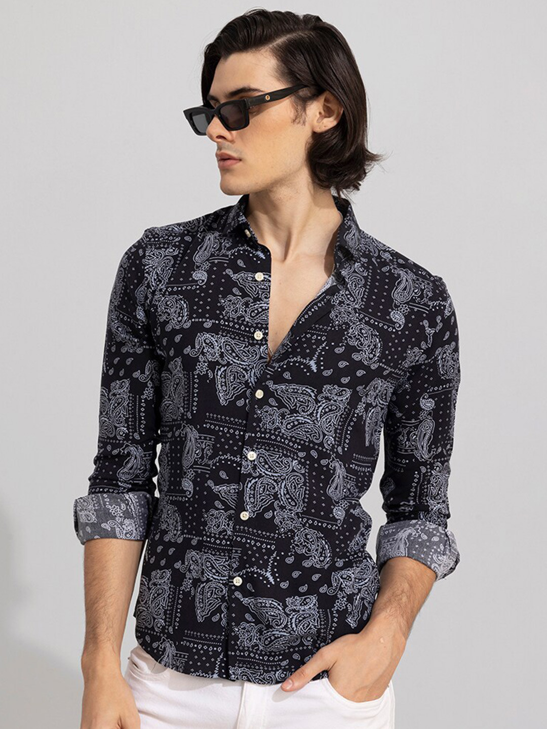

Snitch Black Paisley Printed Classic Slim Fit Casual Shirt