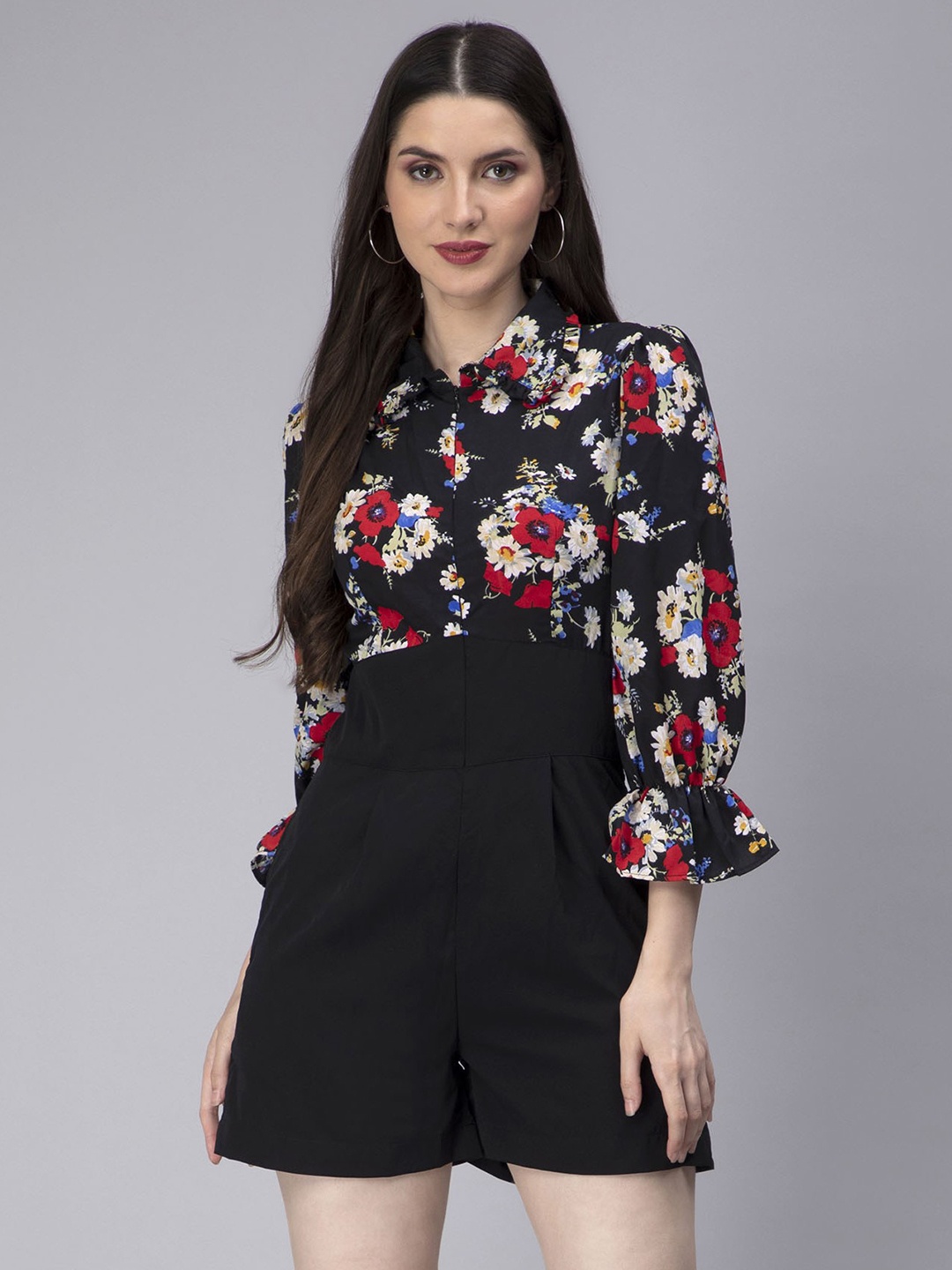 

Sipsew Floral Printed Playsuit, Black