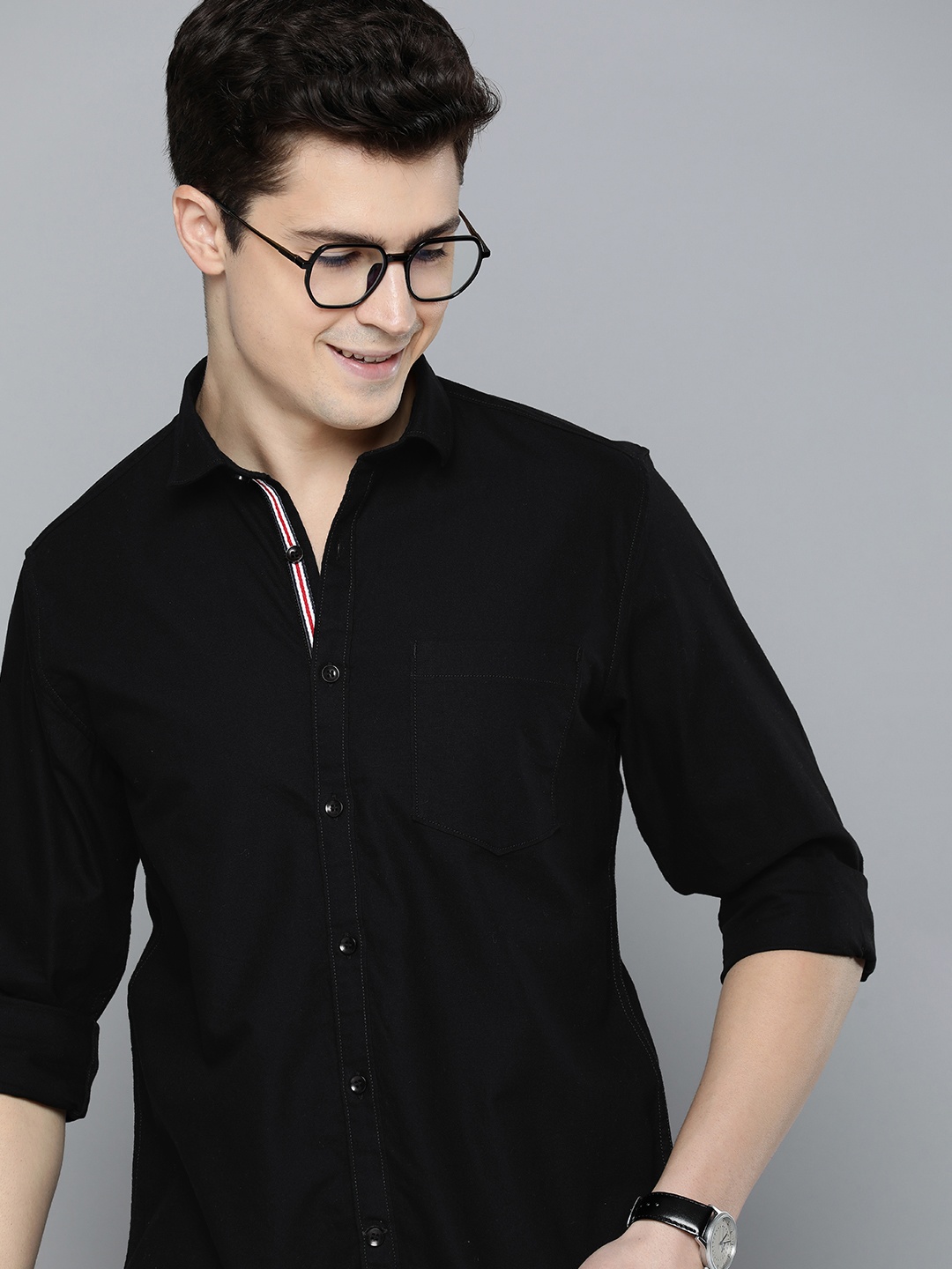 

Mast & Harbour Men Standard Opaque Casual Pure Cotton Shirt, Black