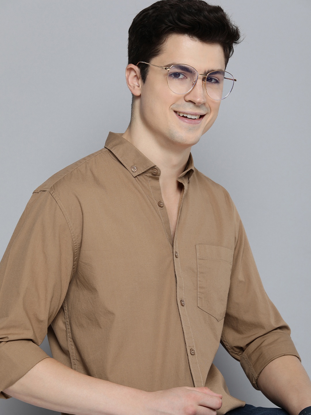 

Mast & Harbour Men Standard Opaque Casual Pure Cotton Shirt, Brown
