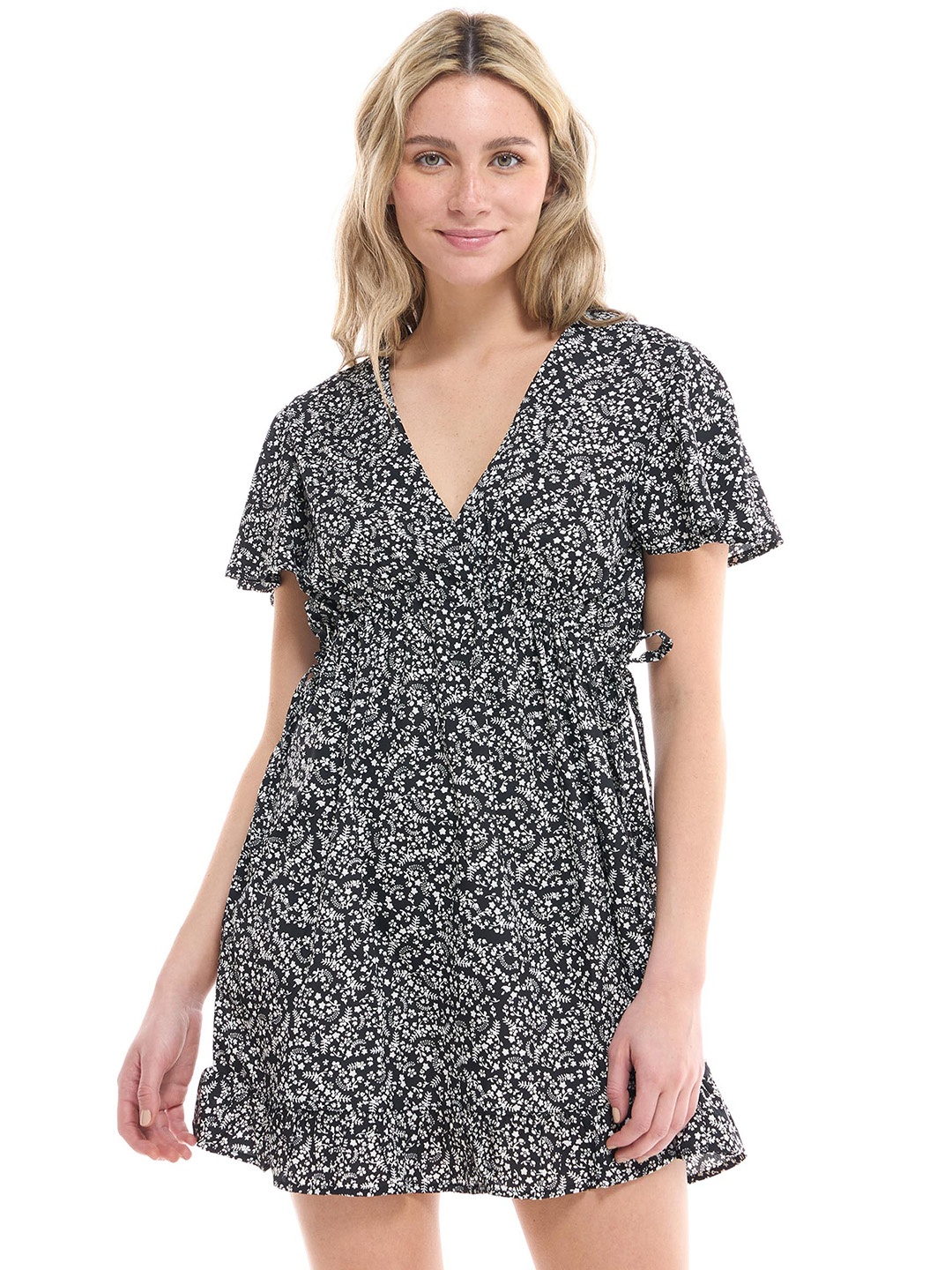 

TERRANOVA Floral Print A-Line Mini Dress, Black