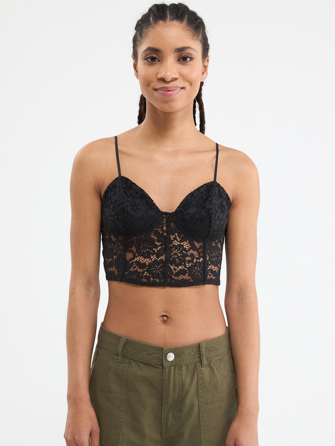 

TERRANOVA Lace Corset Crop Top, Black
