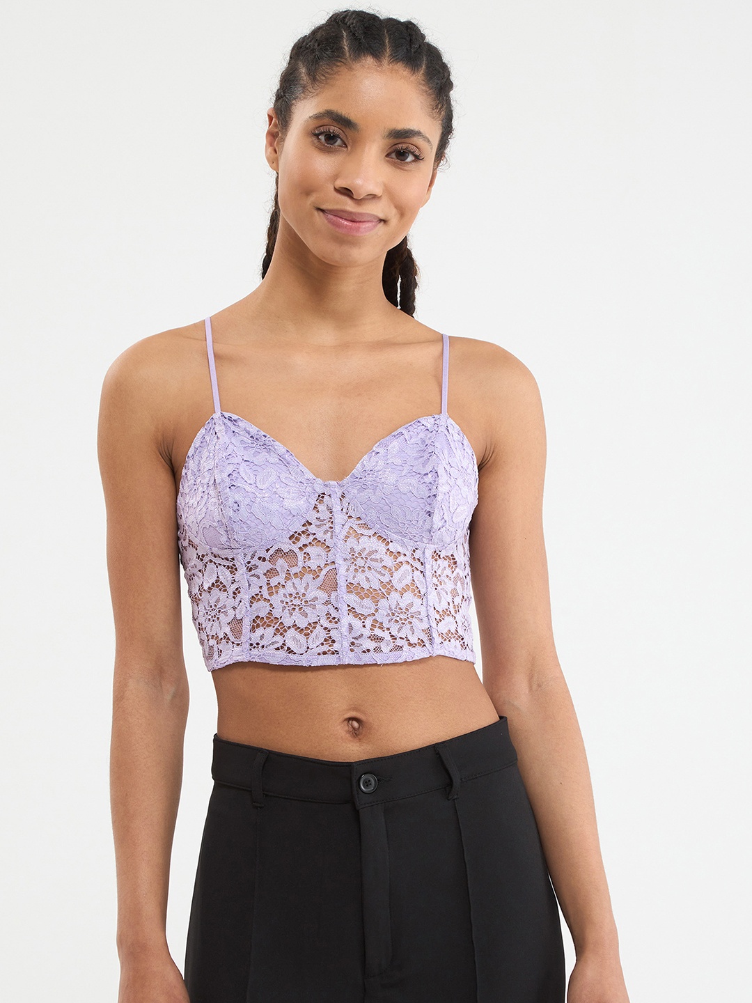 

TERRANOVA Lace Inserted Crop Top, Lavender