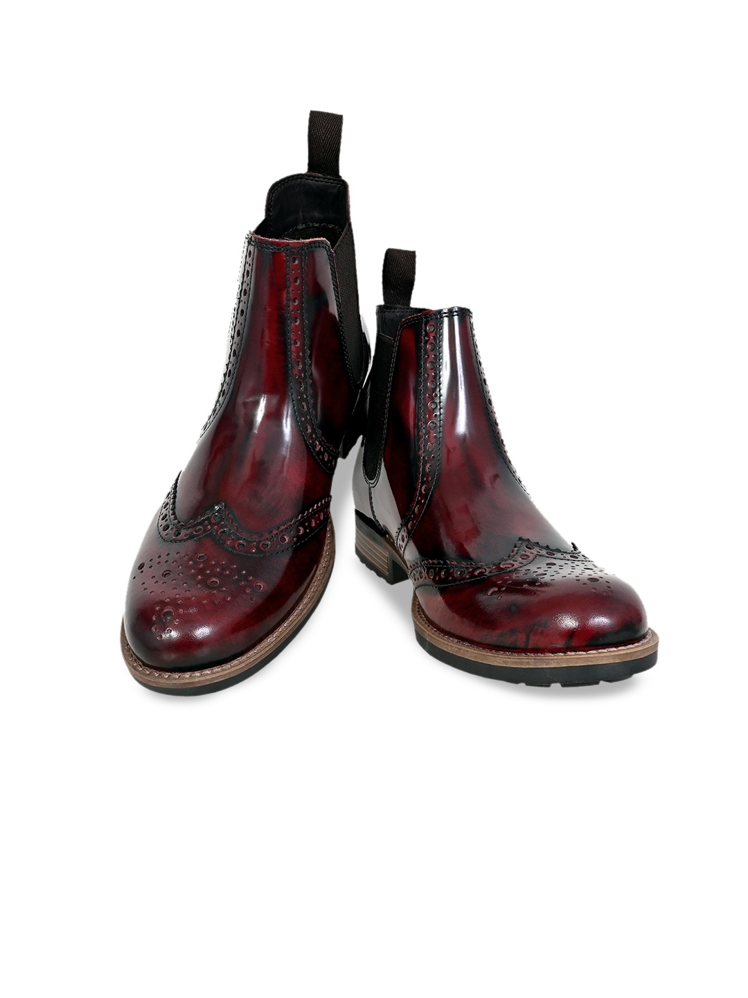 

HX London Men Textured Leather Chelsea Boots, Burgundy