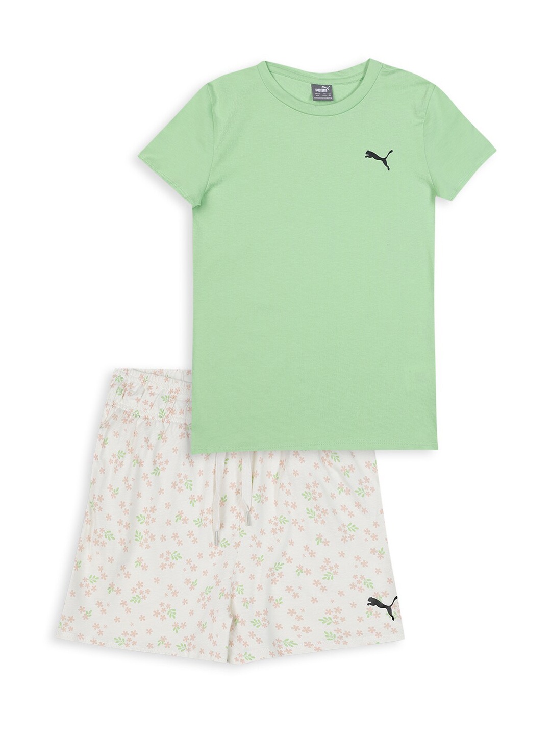 

Puma Girls Printed Short Sleeves T-Shirt & Shorts, Green