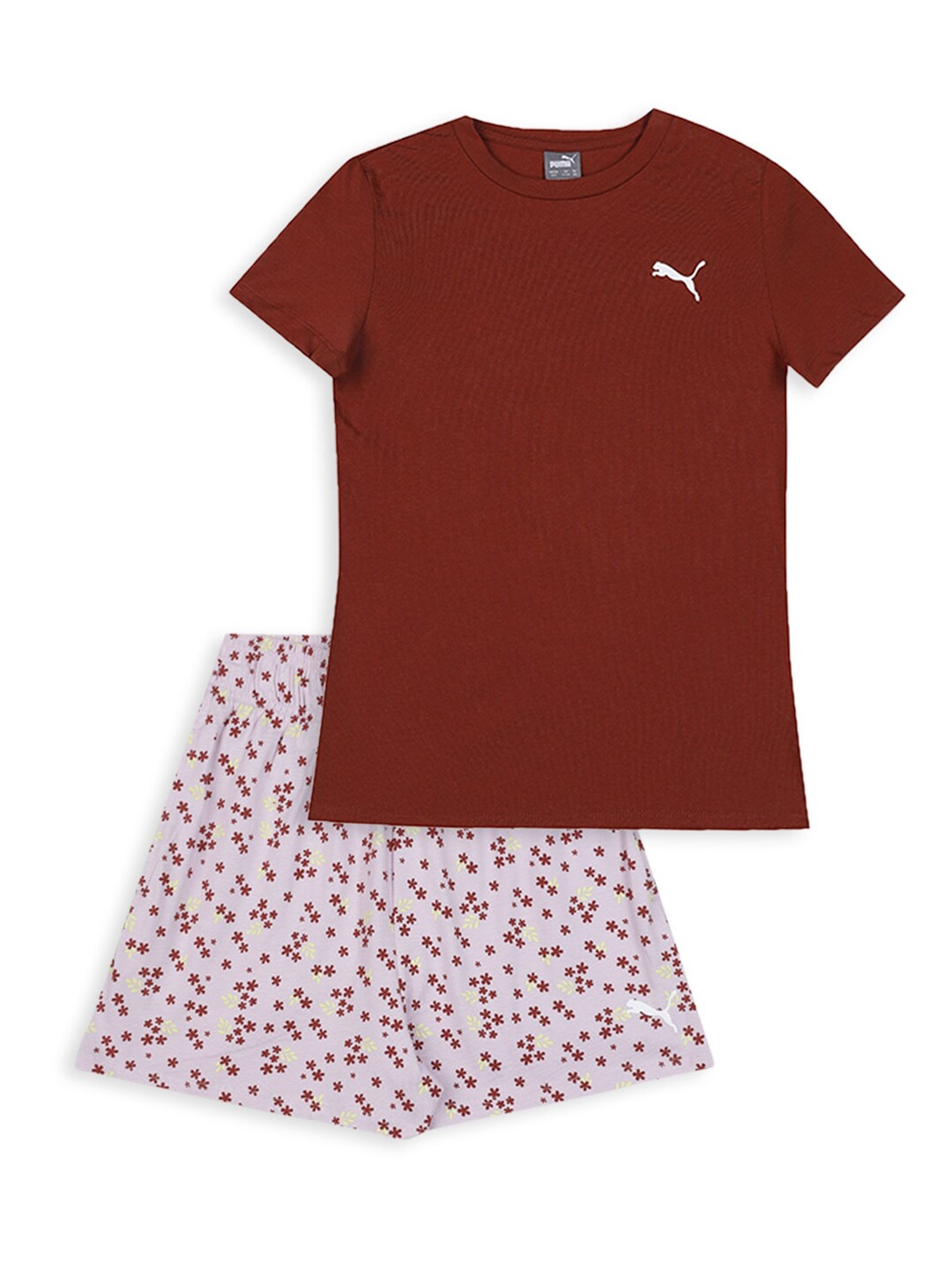 

Puma Girls Printed Short Sleeves T-Shirt & Shorts, Maroon
