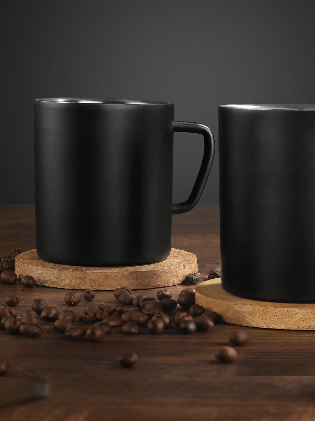 

FNS Black 2 Pieces Stainless Steel Matte Mugs-300ml