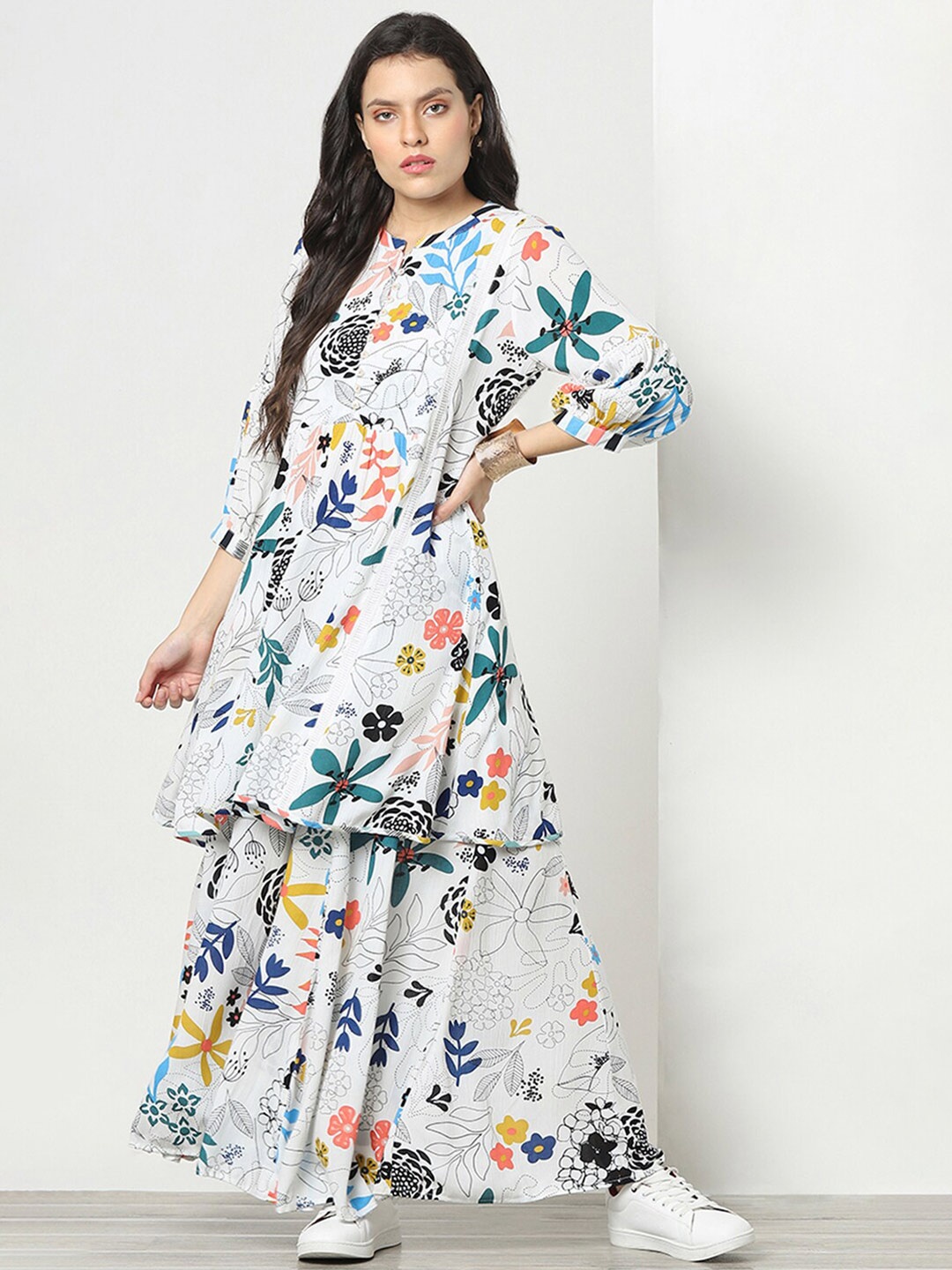 

Marigold Lane Mandarin Collar Printed Tunic, White