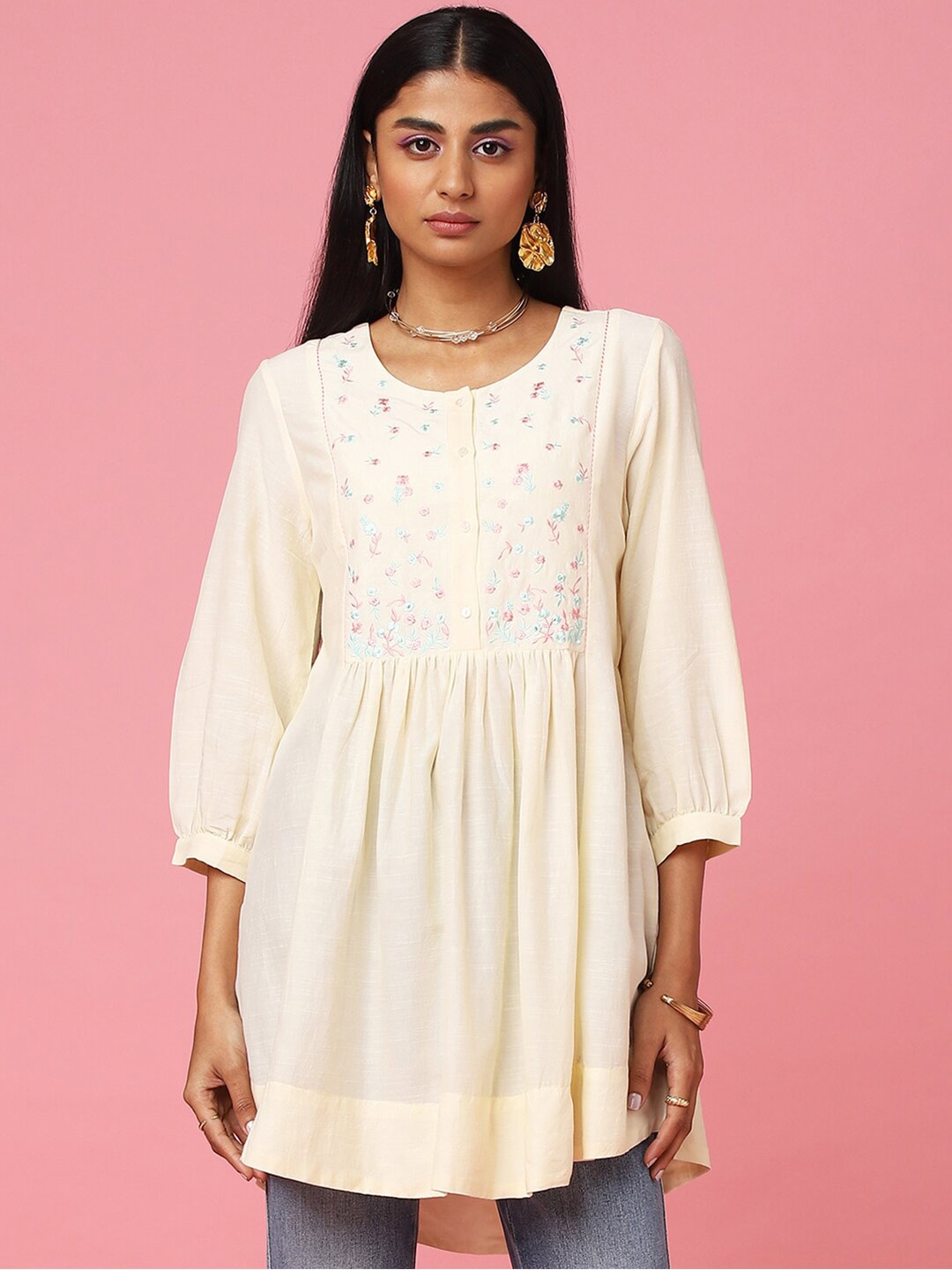 

Marigold Lane Gathered Embroidered Tunic, Cream