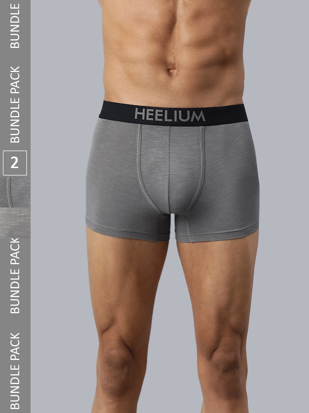 

Heelium Men Pack of 2 Bamboo Super Soft & Odour Free Comfort Fit Trunk, Grey