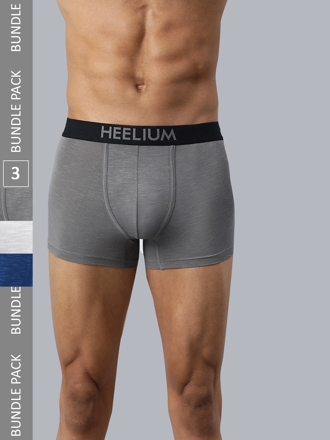 

Heelium Men Pack of 3 Bamboo Super Soft & Odour Free Comfort Fit Trunk, Grey