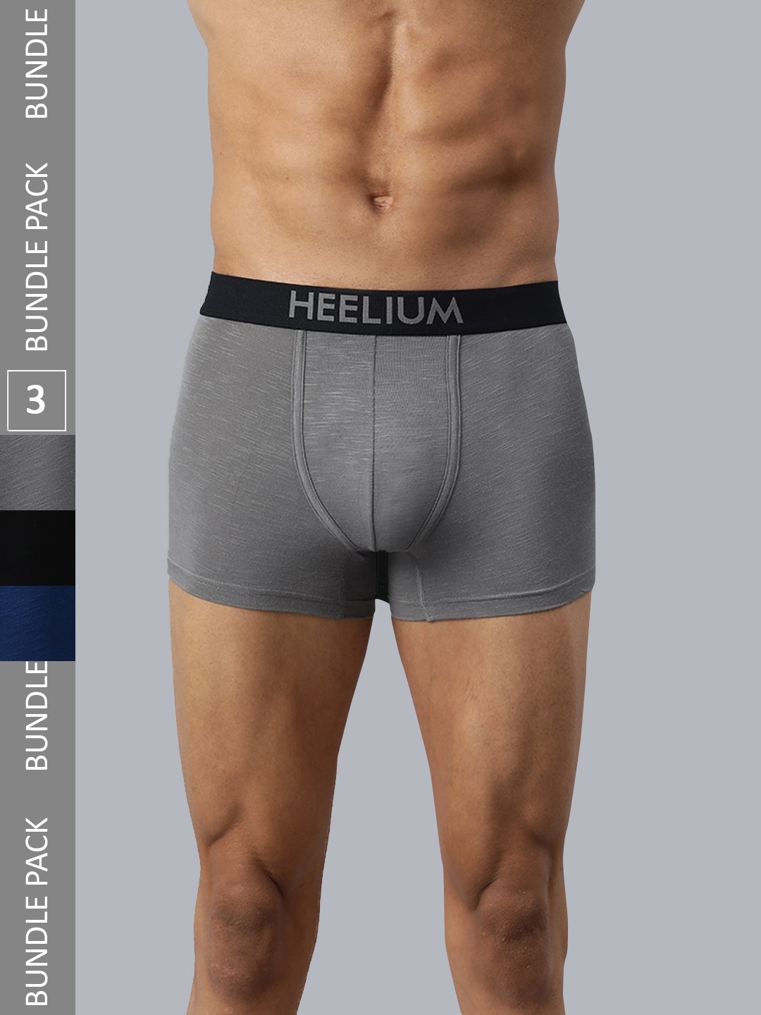 

Heelium Men Pack of 3 Bamboo Super Soft & Odour Free Comfort Fit Trunk, Grey