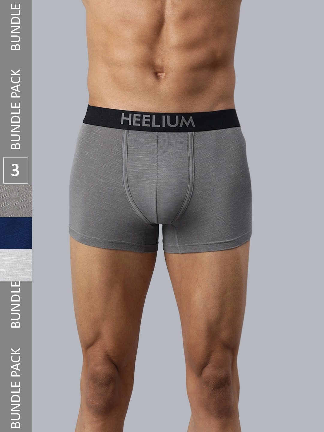

Heelium Men Pack of 3 Bamboo Super Soft & Odour Free Comfort Fit Trunk, Grey