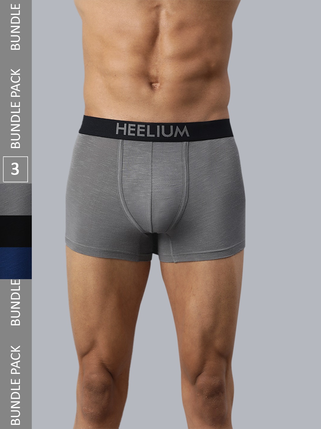 

Heelium Men Pack of 3 Bamboo Super Soft & Odour Free Comfort Fit Trunk, Grey