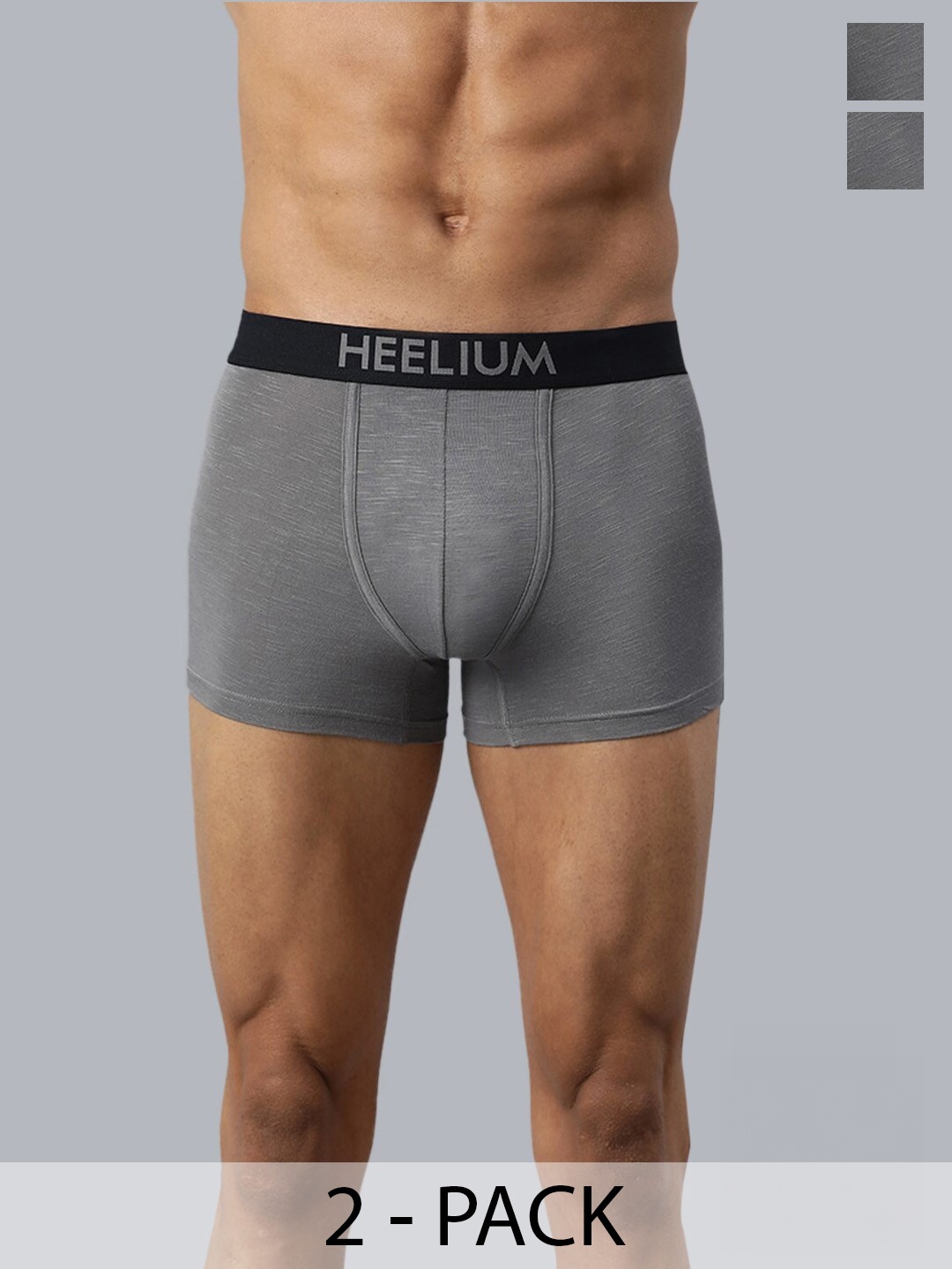 

Heelium Men Pack of 2 Bamboo Super Soft & Odour Free Comfort Fit Trunk, Grey