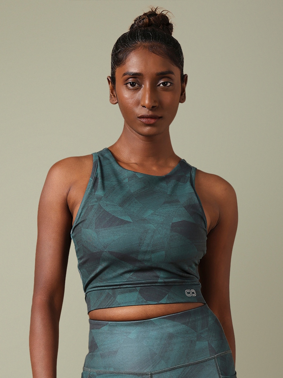 

Silvertraq Printed Padded Cross Back Sports Crop Top, Green