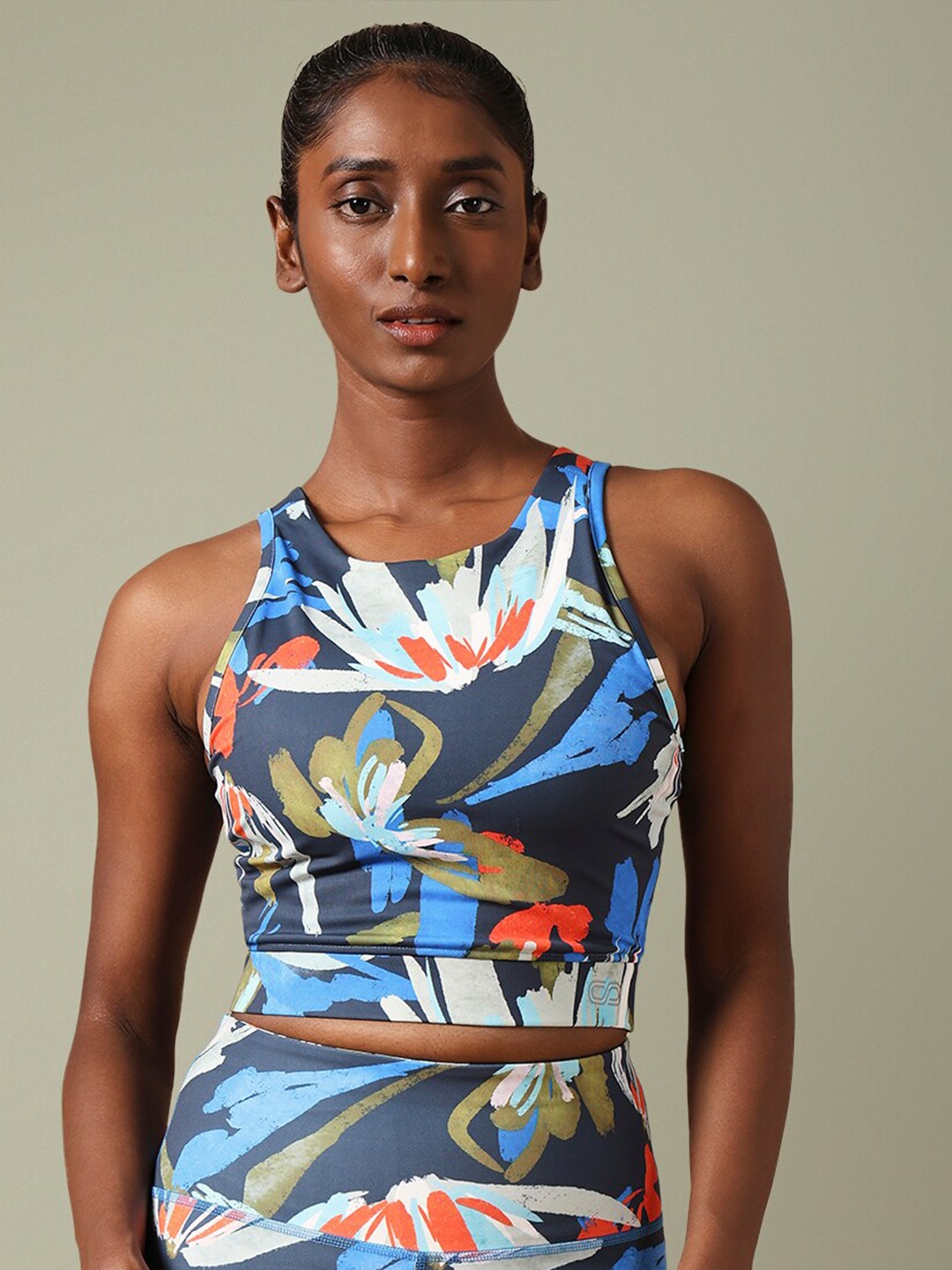 

Silvertraq Printed Padded Cross Back Sports Crop Top, Blue