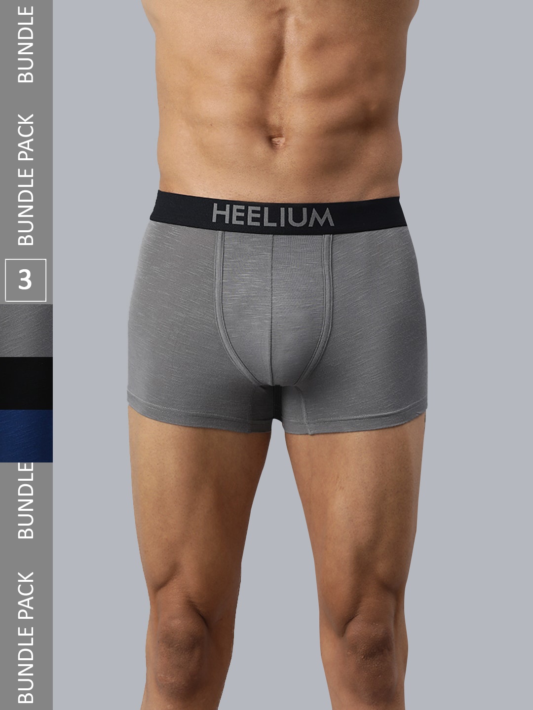 

Heelium Men Pack of 3 Bamboo Super Soft & Odour Free Comfort Fit Trunk, Grey