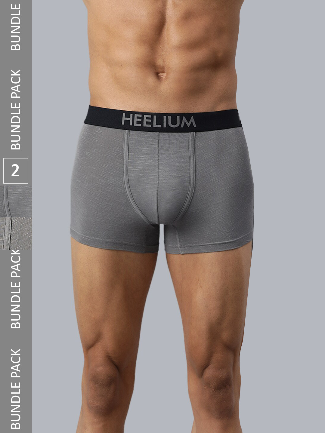 

Heelium Men Pack of 2 Bamboo Super Soft & Odour Free Comfort Fit Trunk, Grey