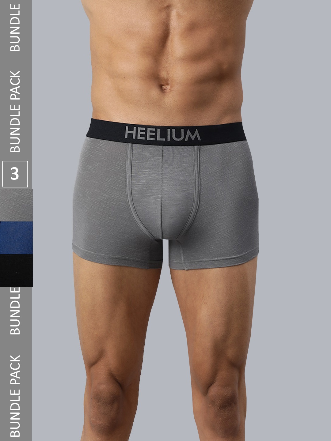 

Heelium Men Pack of 3 Bamboo Super Soft & Odour Free Comfort Fit Trunk, Grey