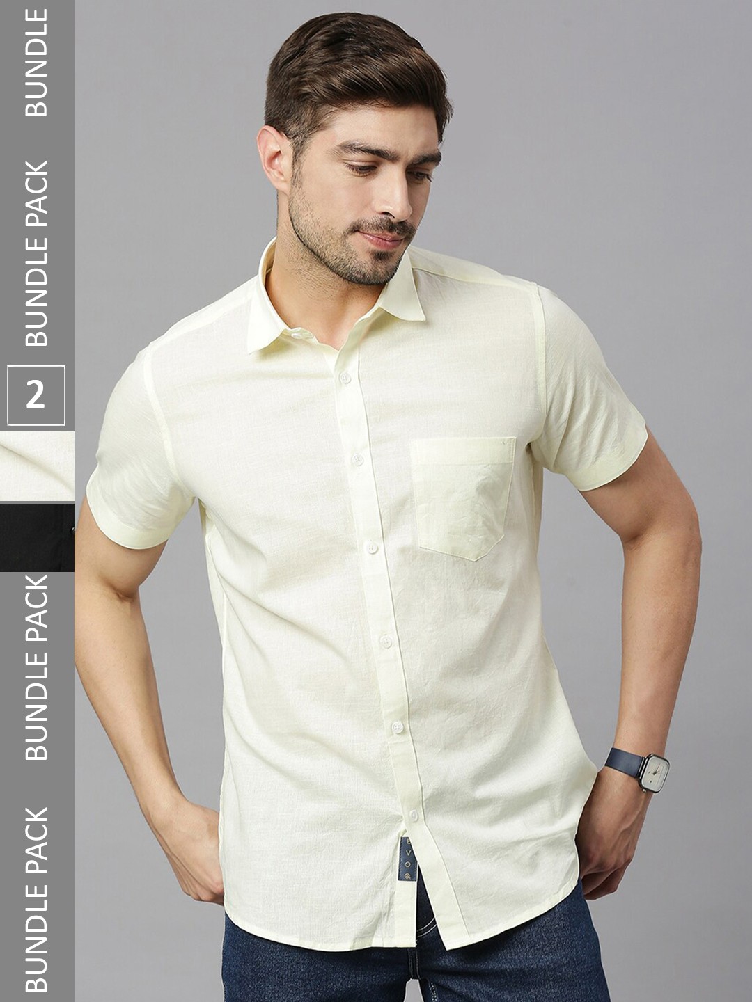 

EVOQ Pack Of 2 Cotton Linen Casual Shirt, Black