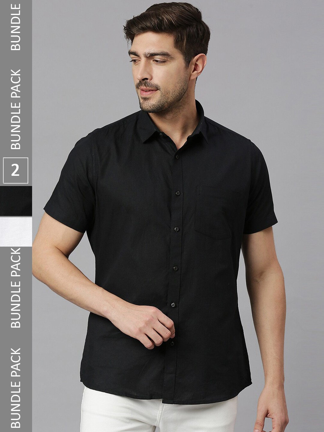 

EVOQ Pack Of 2 Cotton Linen Casual Shirt, Black