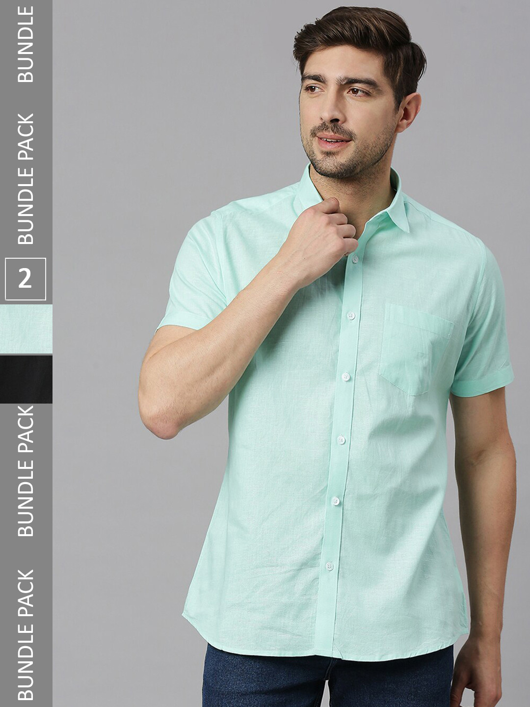 

EVOQ Pack Of 2 Cotton Linen Casual Shirt, Black