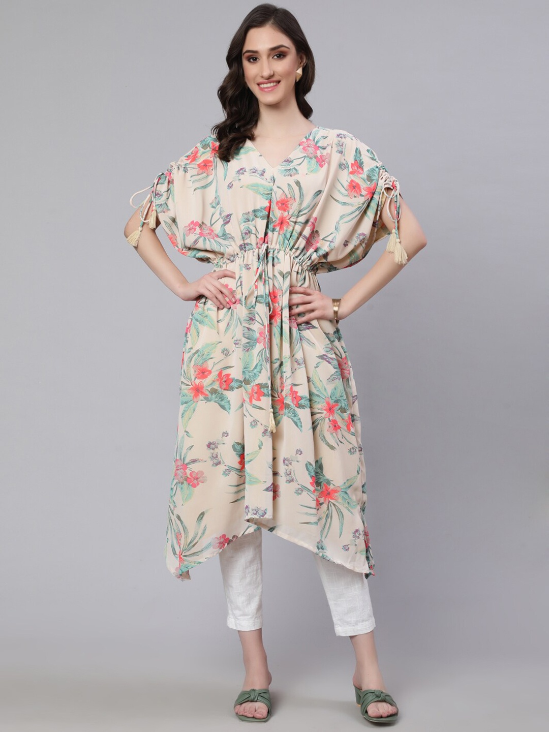 

Nayo Printed Sequinned Georgette Kaftan Kurta, Cream