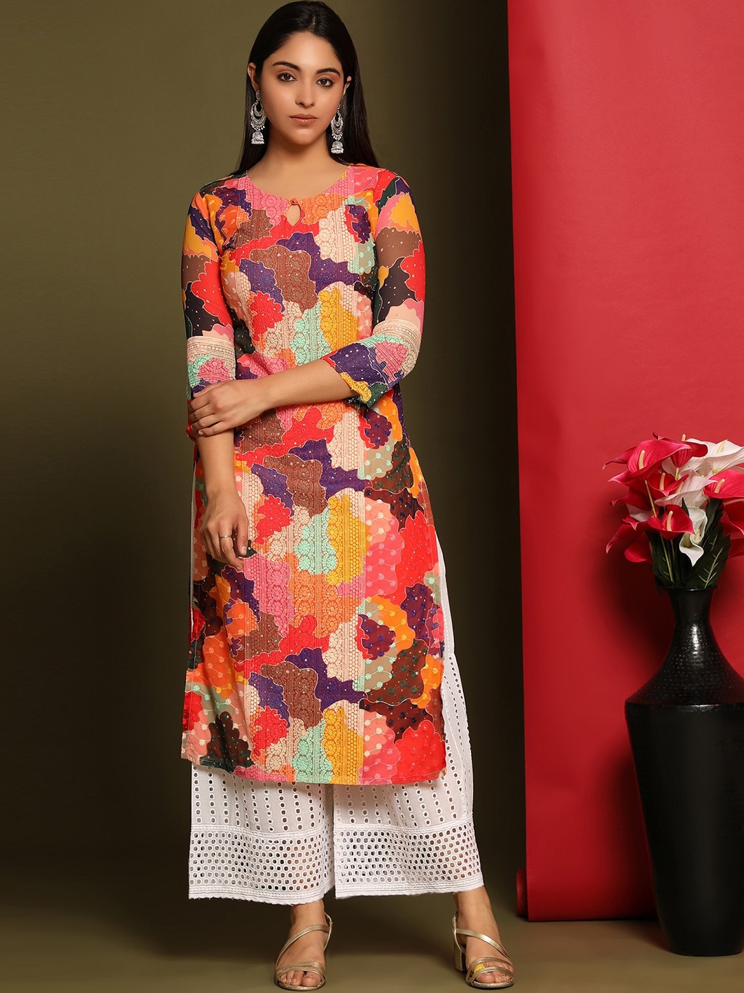 

KALINI Abstract Printed Kurta, Peach