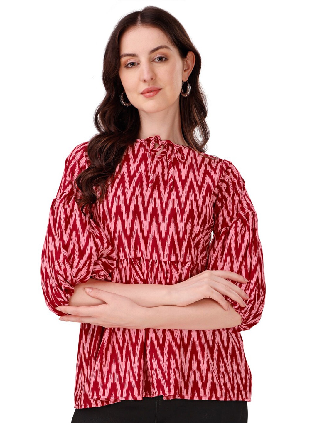 

KALINI Geometric Printed A-Line Top, Red