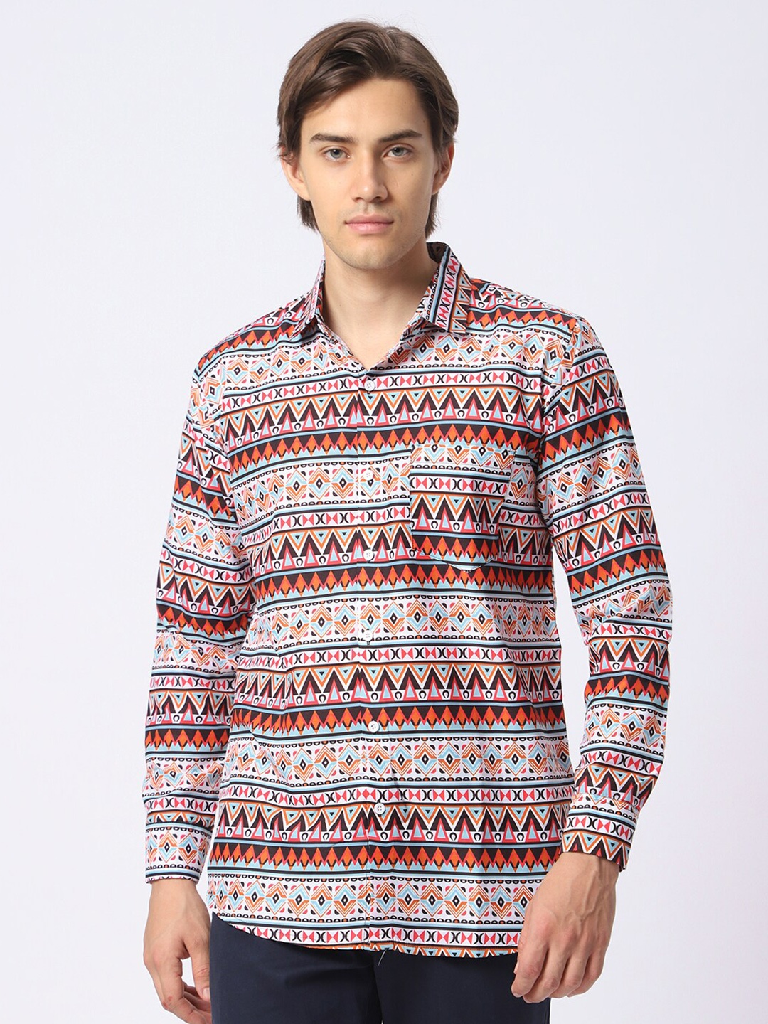

N AND J Classic Geometric Printed Casual Shirt, Turquoise blue