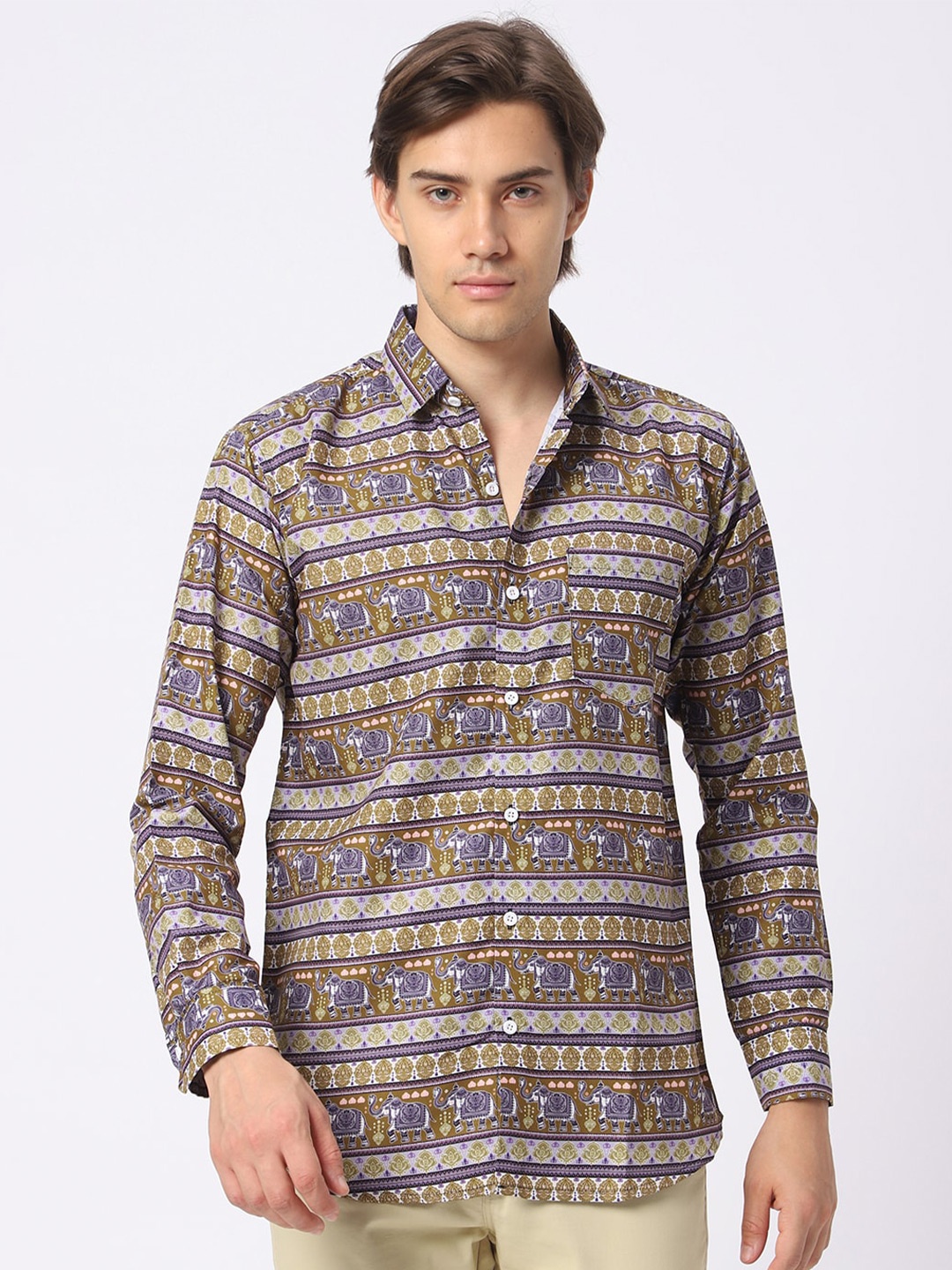 

N AND J Ethnic Motifs Printed Classic Casual Shirt, Blue