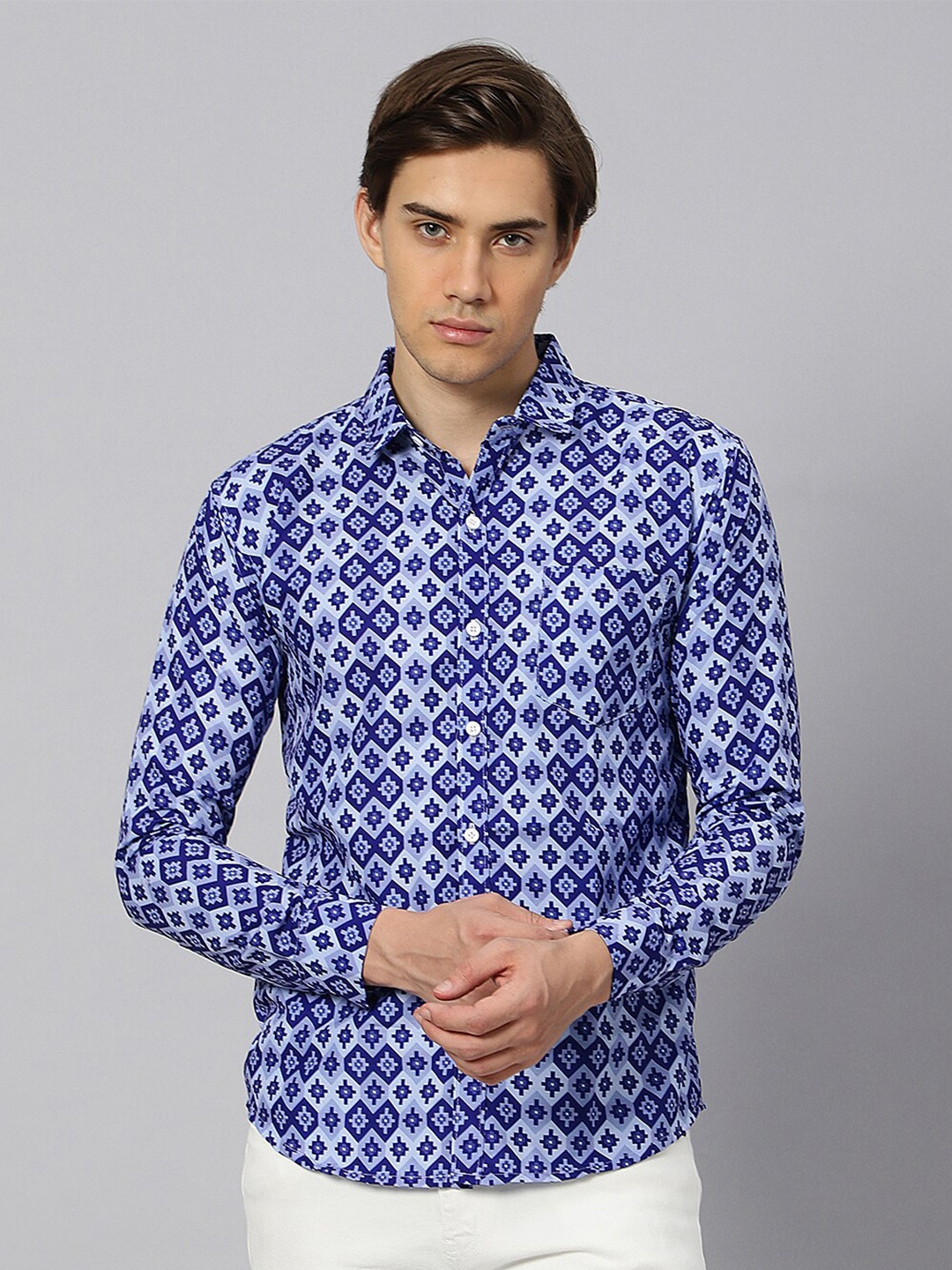 

N AND J Men Printed Classic Regular Fit Casual Shirt, Blue