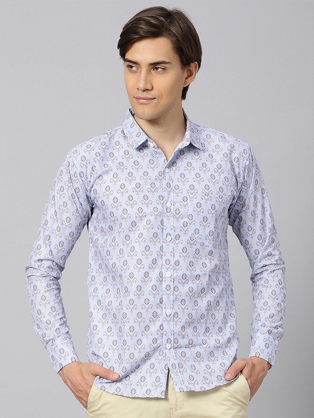 

N AND J Classic Floral Printed Casual Shirt, Cream