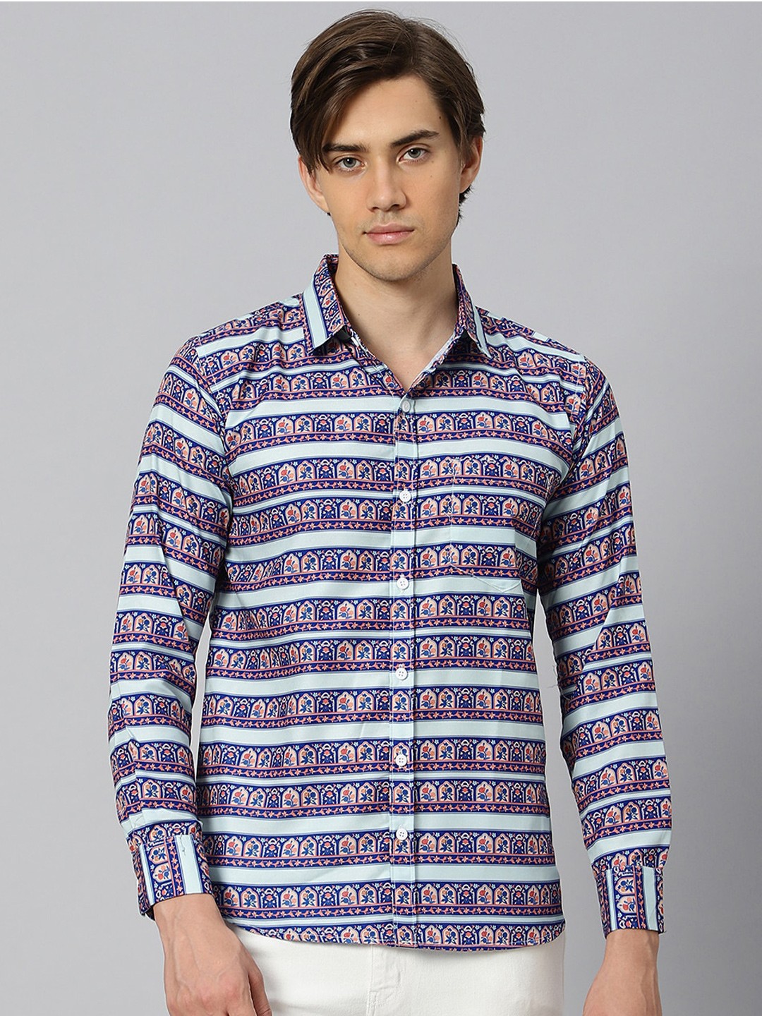 

N AND J Classic Ethnic Motifs Printed Casual Shirt, Turquoise blue