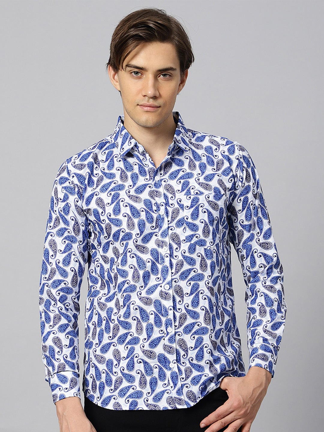 

N AND J Classic Opaque Paisley Printed Casual Shirt, White