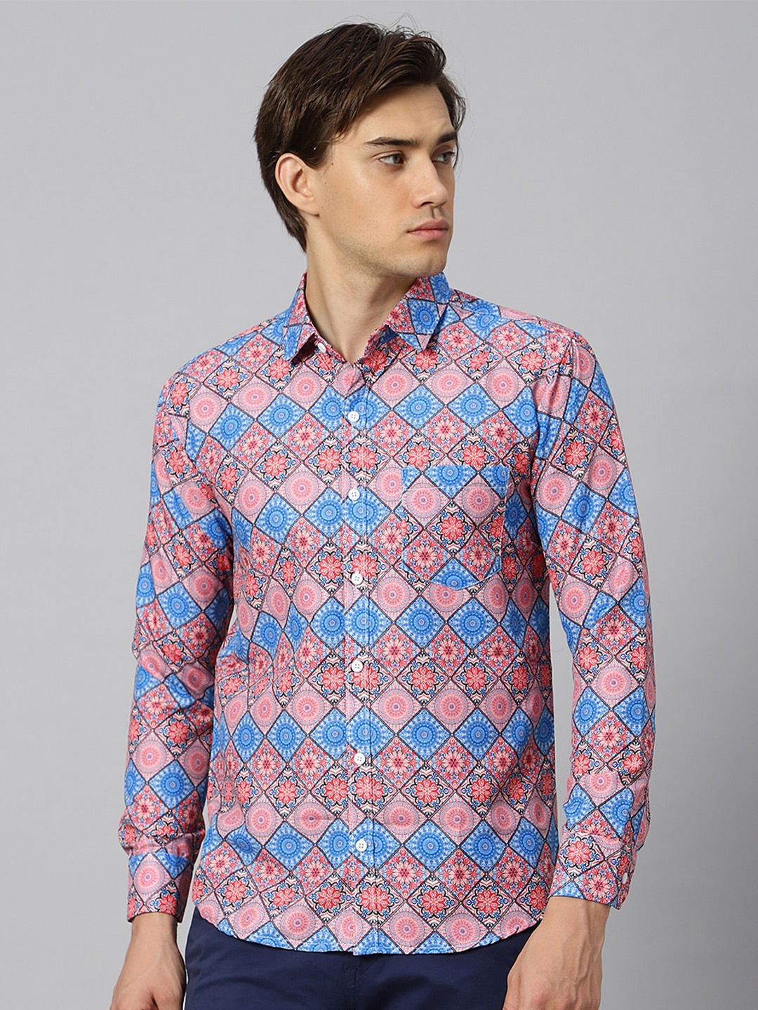 

N AND J Classic Geometric Printed Casual Shirt, Pink