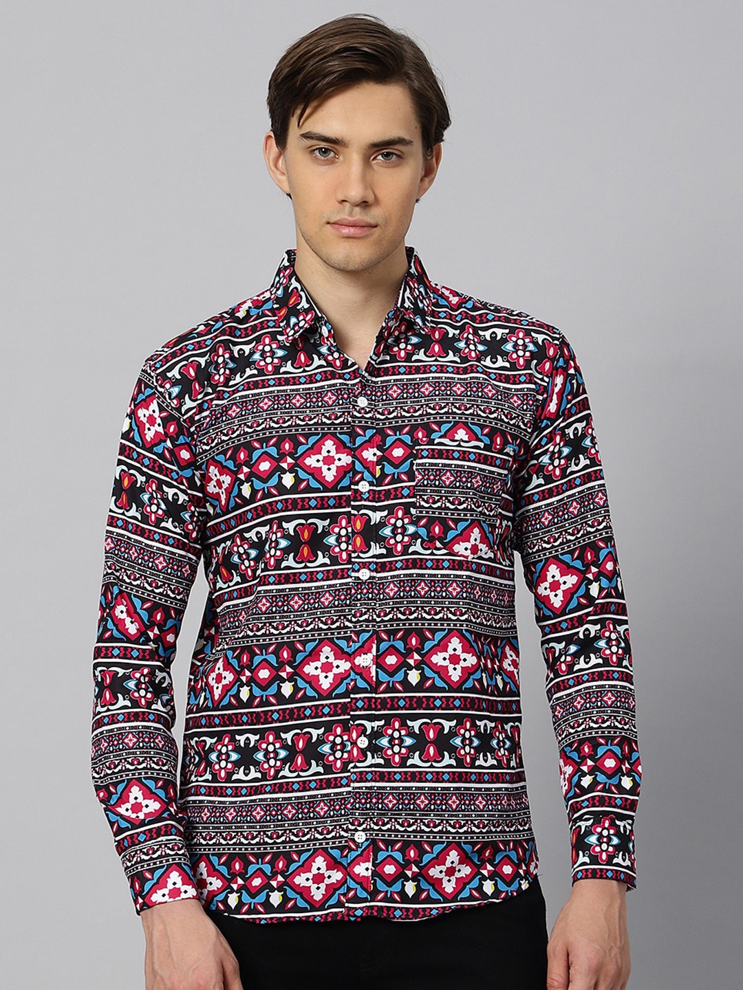 

N AND J Classic Floral Printed Casual Shirt, Black