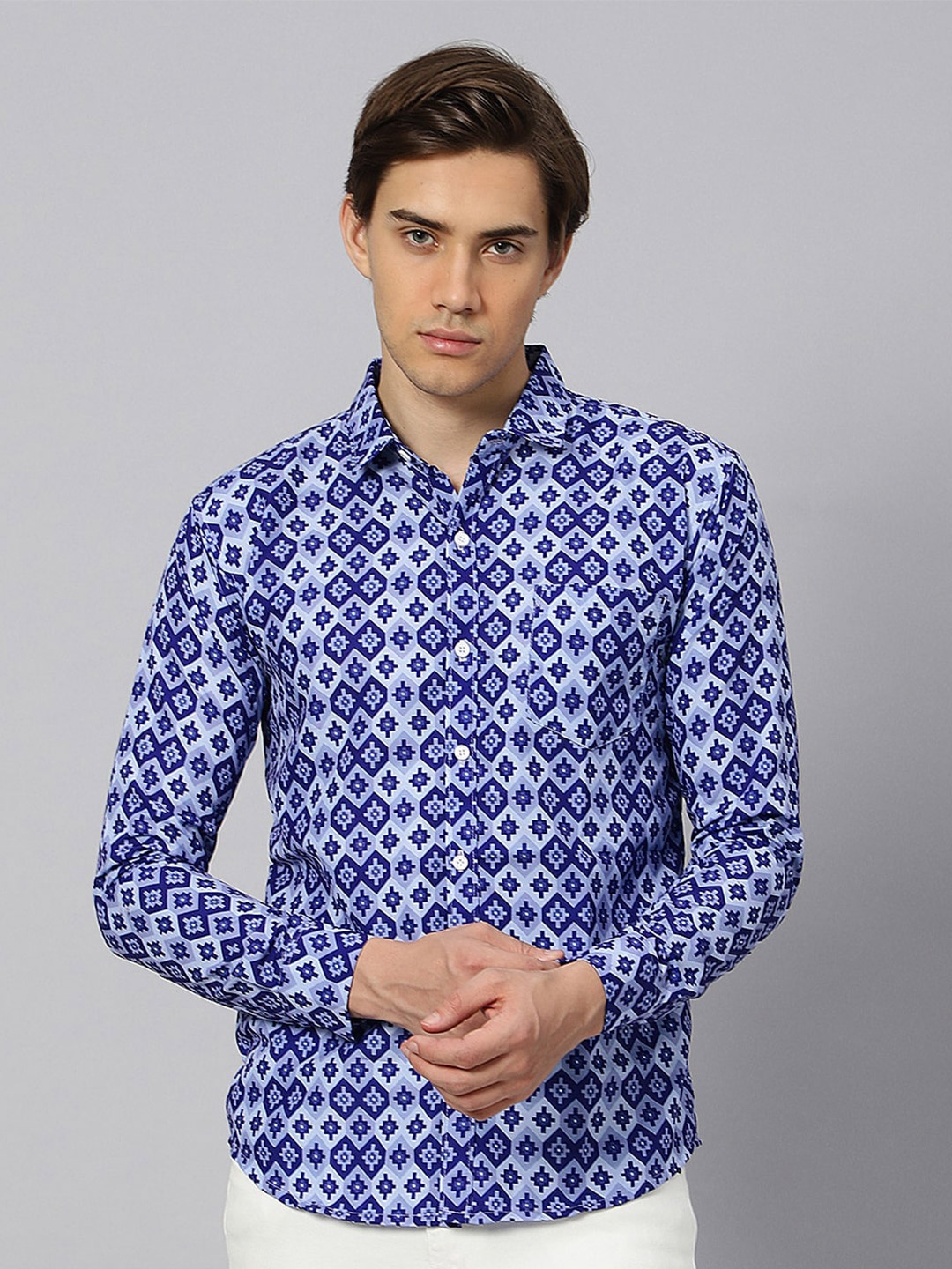 

N AND J Classic Geometric Printed Casual Shirt, Blue