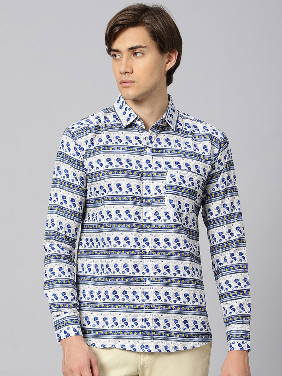 

N AND J lassic Floral Printed Casual Shirt, Blue