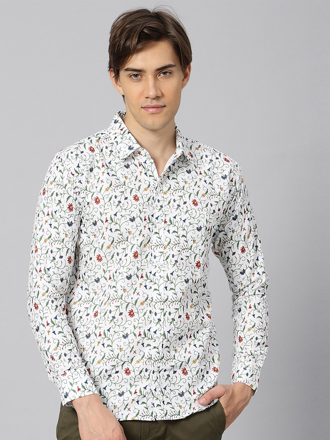 

N AND J Classic Floral Printed Casual Shirt, Off white