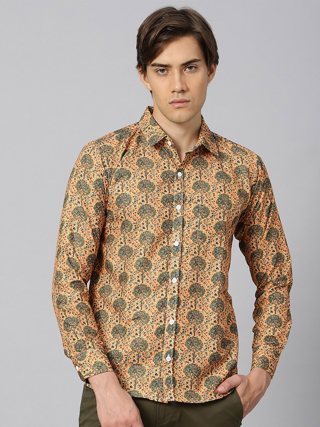 

N AND J Classic Floral Printed Casual Shirt, Mustard