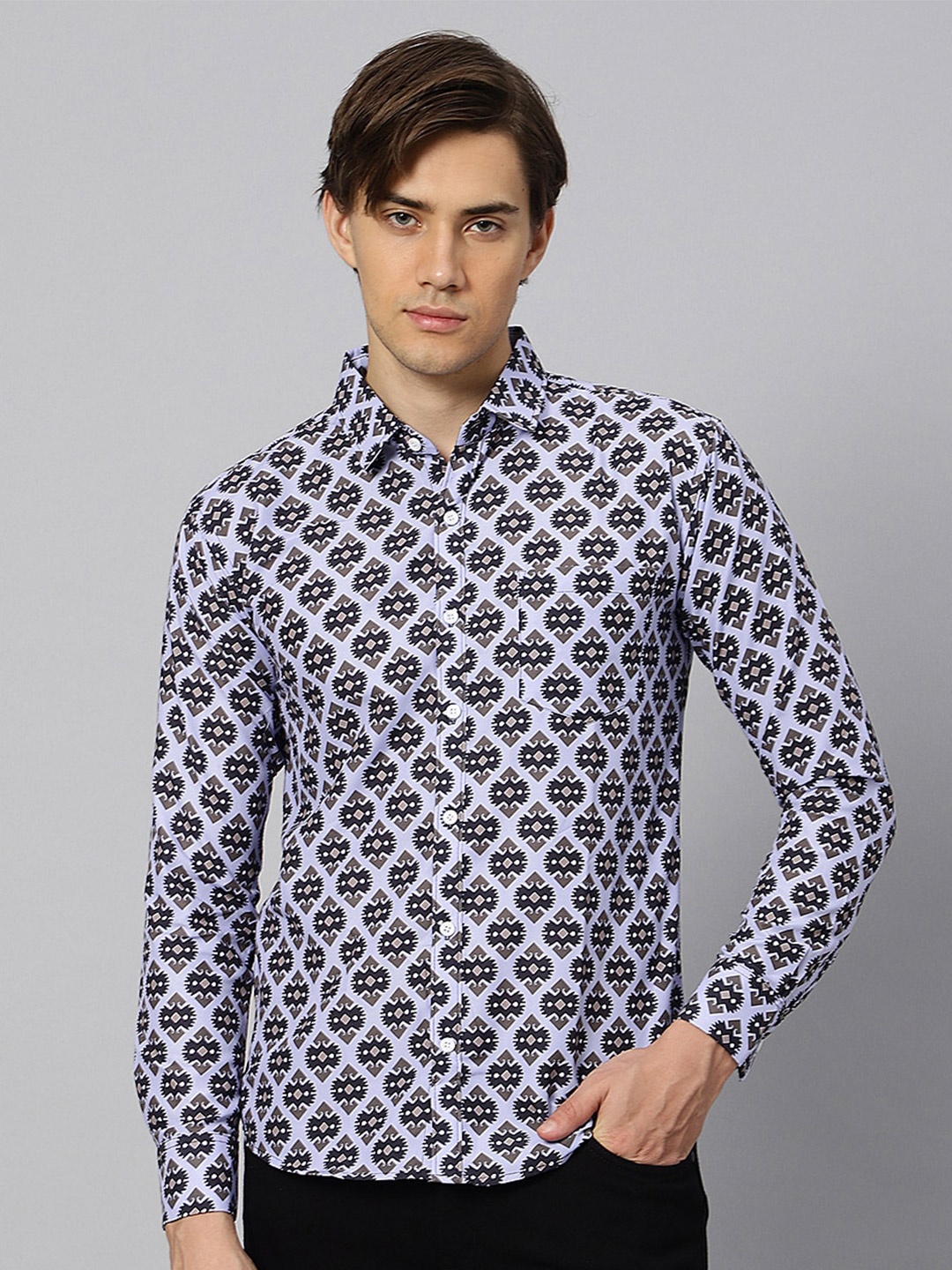 

N AND J Classic Ethnic Printed Casual Shirt, Lavender