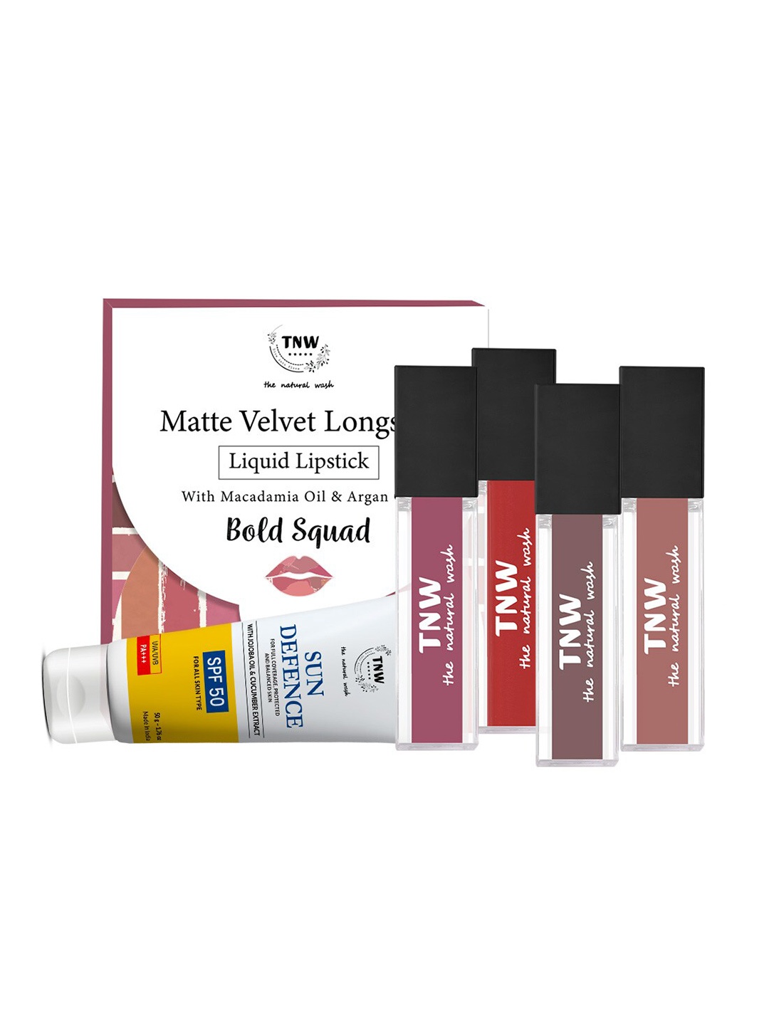 

TNW the natural wash Set Of 4 Matte Velvet Liquid Lipsticks With SPF CREAM, Coral