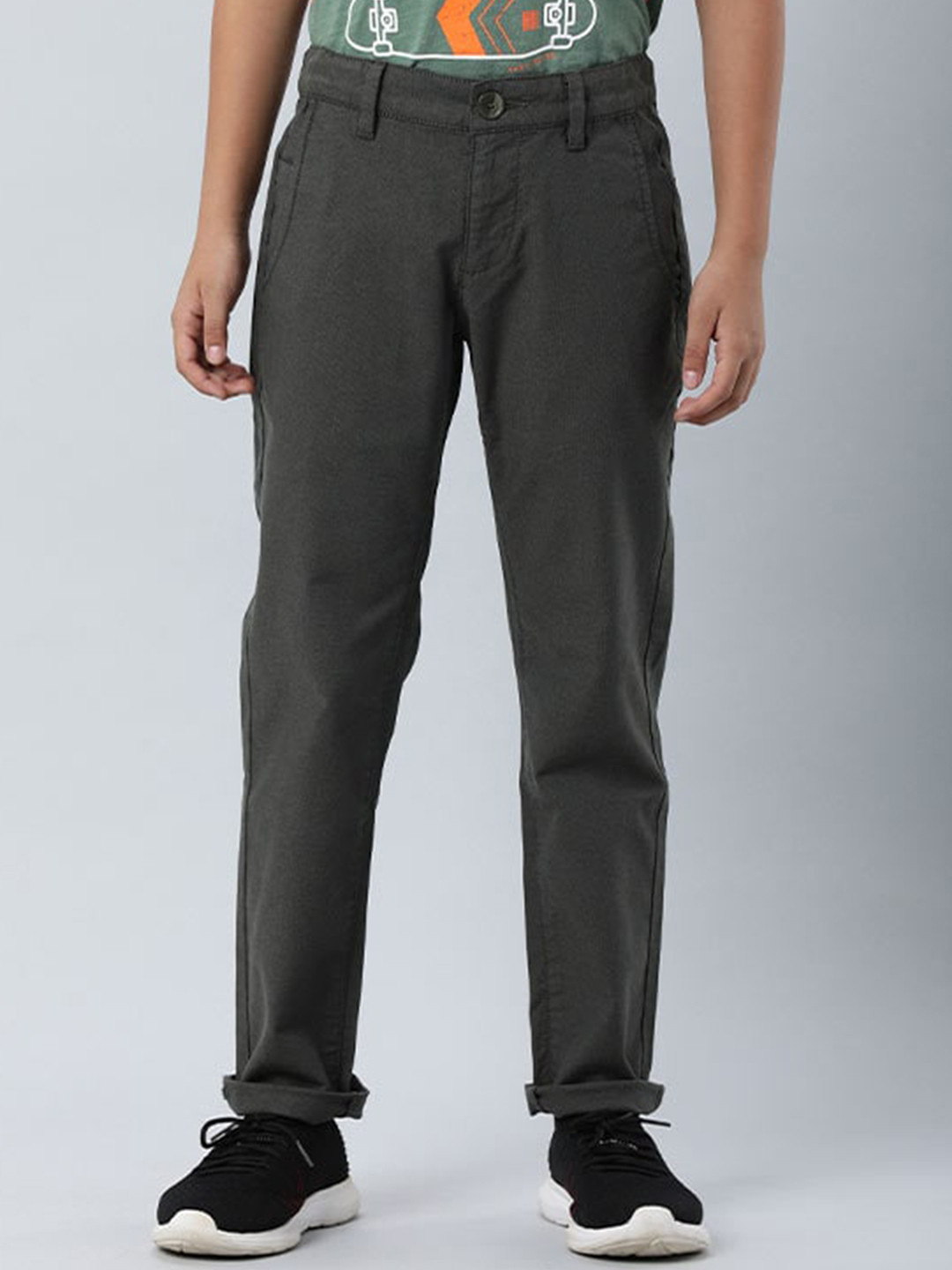 

Indian Terrain Boys Smart Fit Pure Cotton Trousers, Green