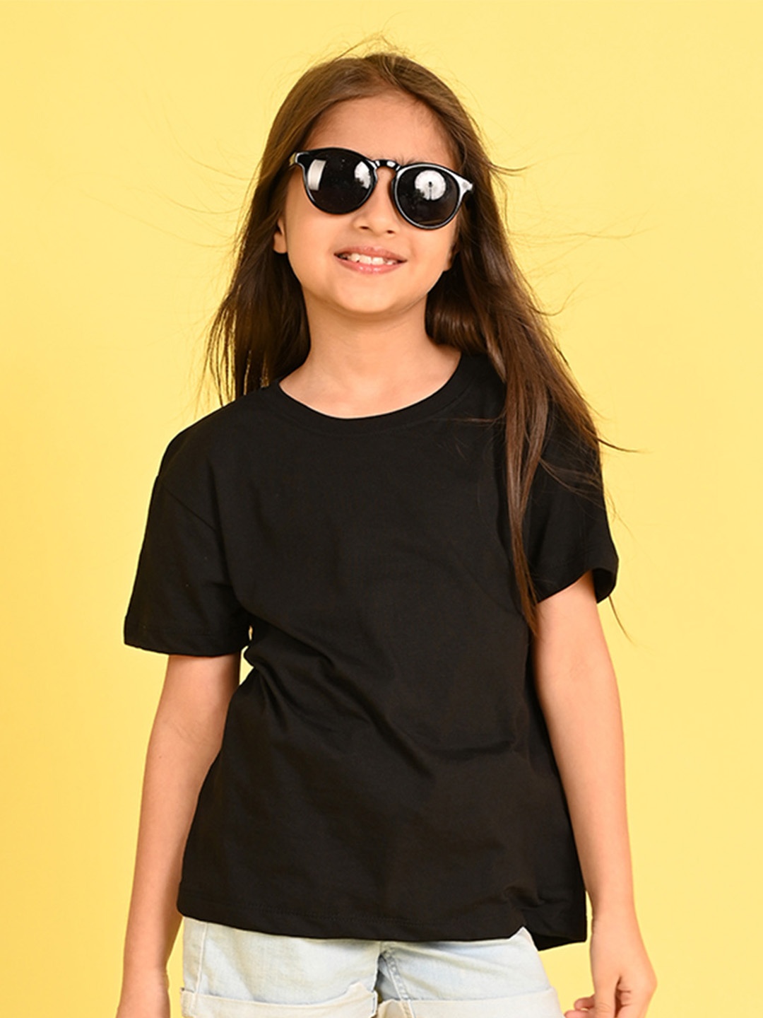 

NUSYL Girls Drop-Shoulder Oversized T-shirt, Black