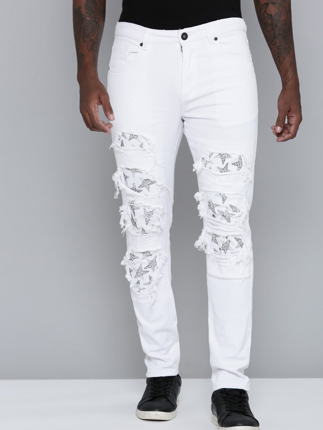 

WAIMEA Men Skinny Fit Mid-Rise Highly Distressed Stretchable Jeans, White
