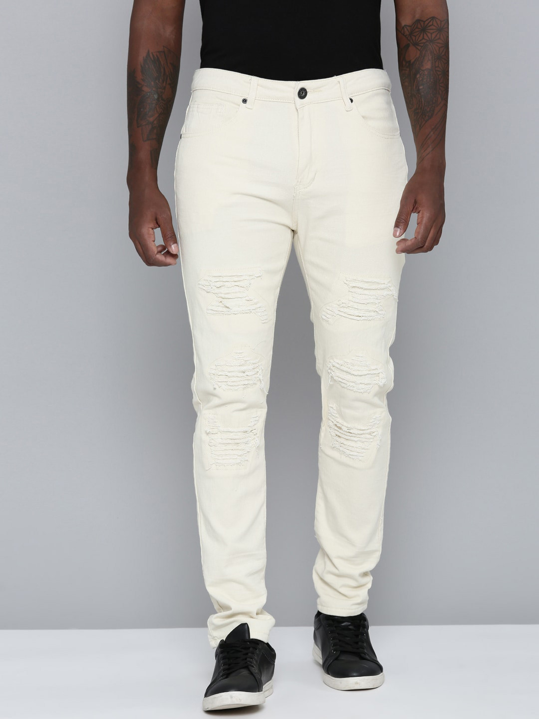 

WAIMEA Men Highly Distressed Stretchable Jeans, Cream